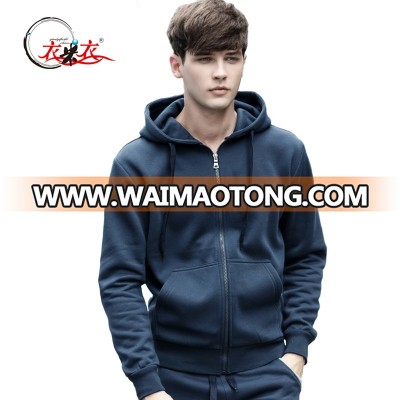 winter new stylish cotton men kangaroo pocket navy zipper up fleece hoodies with hood