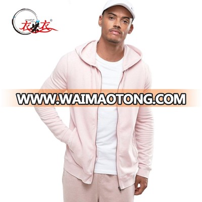 2017 autumn new fashion men cotton pink zipper up slim fit hoodies with hood