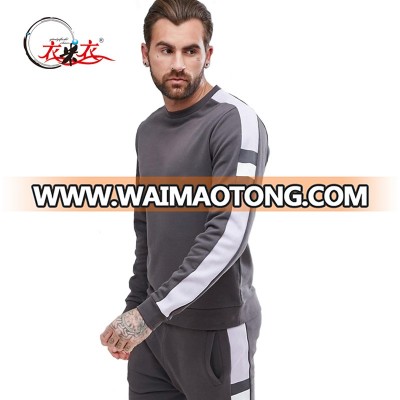 high quality color block tracksuit men cotton pullover sweatshirt